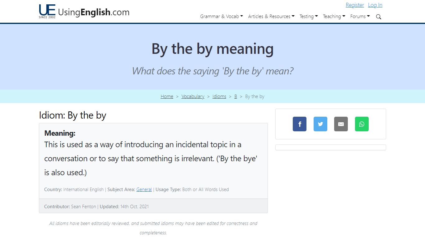 By The By, Meaning & Definition - UsingEnglish.com